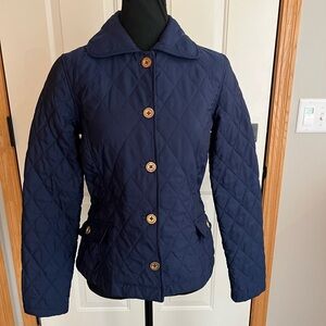 Women’s Lilly Pulitzer blue diamond quilted button front coat jacket. Size 2